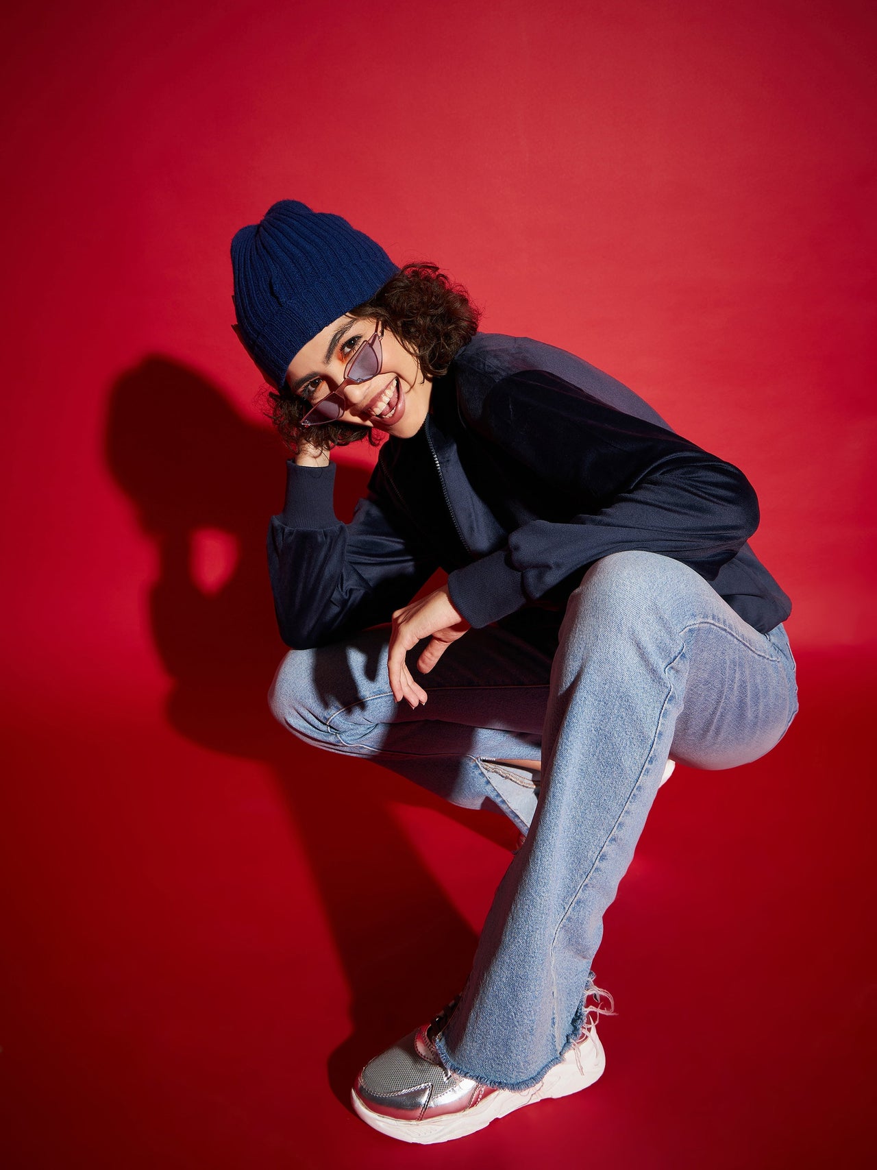 Lyush Women Navy Velour Zipper Jacket - Distacart