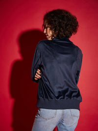 Thumbnail for Lyush Women Navy Velour Zipper Jacket - Distacart
