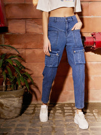 Thumbnail for Lyush Women Navy Denim Front Patch Pocket Jeans - Distacart