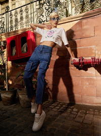 Thumbnail for Lyush Women Navy Denim Front Patch Pocket Jeans - Distacart