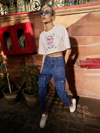 Thumbnail for Lyush Women Navy Denim Front Patch Pocket Jeans - Distacart