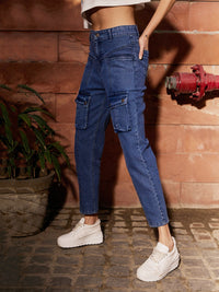 Thumbnail for Lyush Women Navy Denim Front Patch Pocket Jeans - Distacart