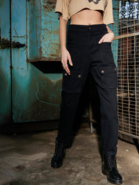 Thumbnail for Lyush Women Black Denim Front Patch Pocket Jeans - Distacart