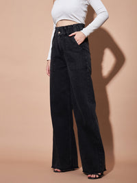Thumbnail for Lyush Women Black Paper Bag Waist Straight Jeans - Distacart