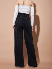 Thumbnail for Lyush Women Black Paper Bag Waist Straight Jeans - Distacart