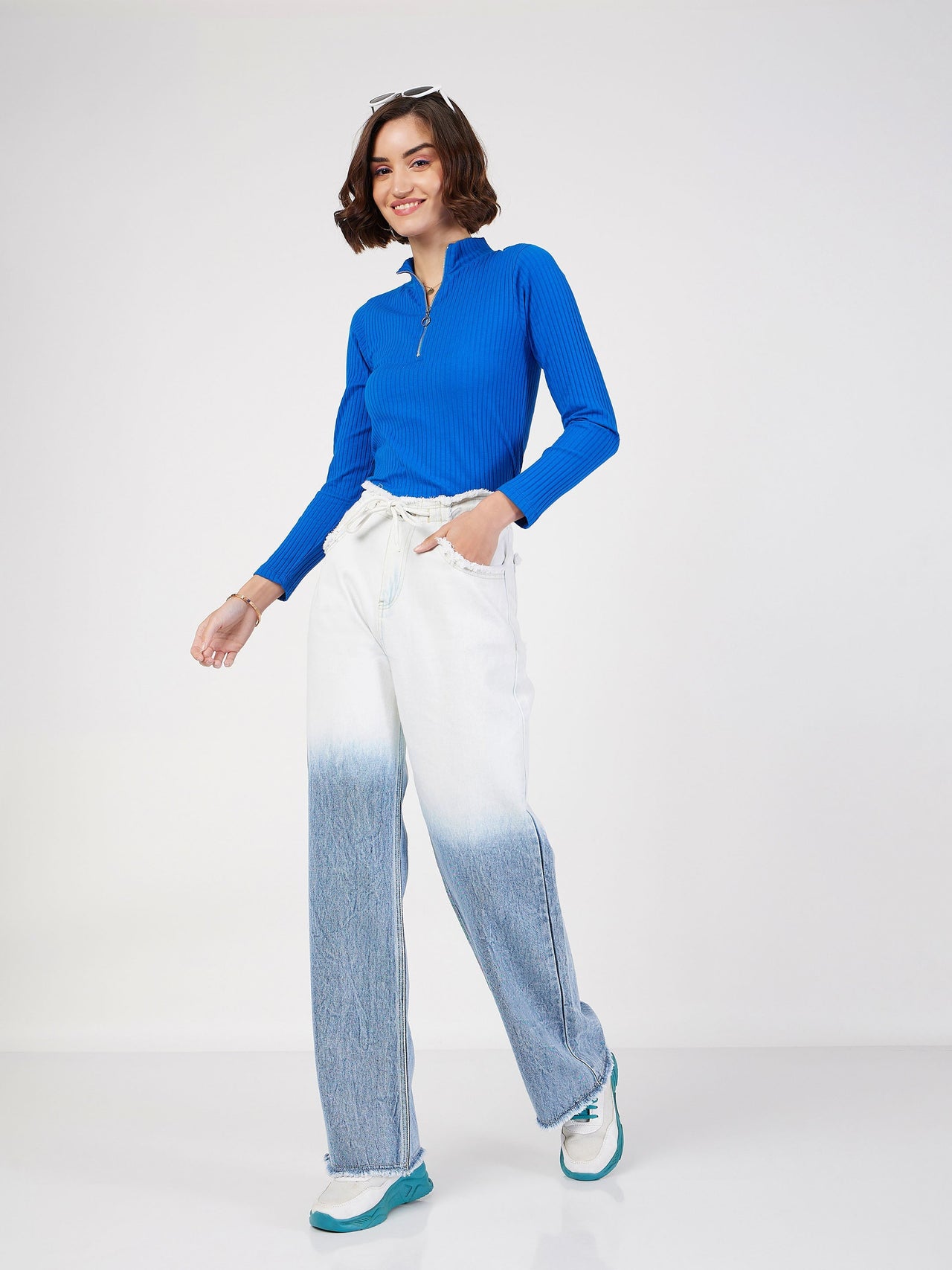 Lyush Women Blue & White Ombre Straight Jeans - Distacart