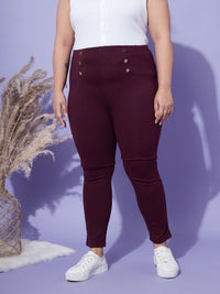 Thumbnail for Lyush Women Burgundy Show Button High Waist Jeggings - Distacart