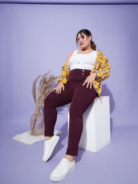 Thumbnail for Lyush Women Burgundy Show Button High Waist Jeggings - Distacart