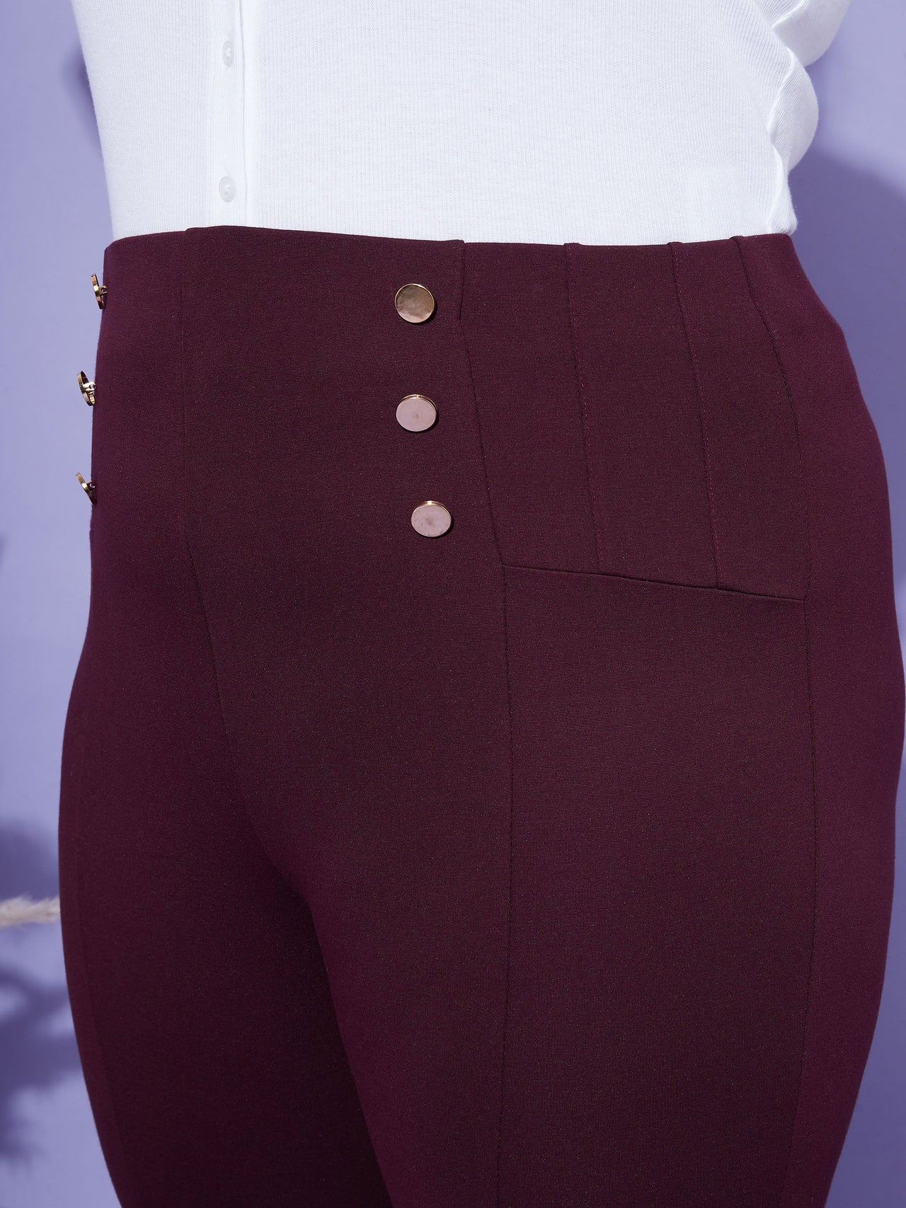 Lyush Women Burgundy Show Button High Waist Jeggings - Distacart