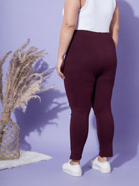 Thumbnail for Lyush Women Burgundy Show Button High Waist Jeggings - Distacart