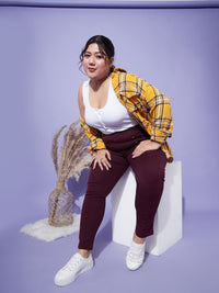 Thumbnail for Lyush Women Burgundy Show Button High Waist Jeggings - Distacart
