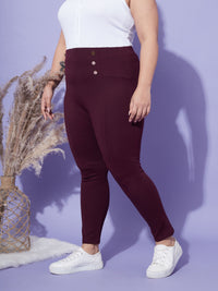 Thumbnail for Lyush Women Burgundy Show Button High Waist Jeggings - Distacart