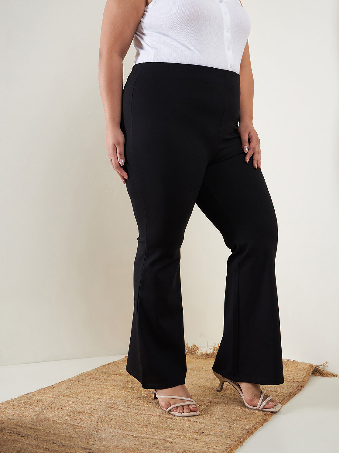 Lyush Women Black Bell Bottom 4-Way Stretch Trousers - Distacart