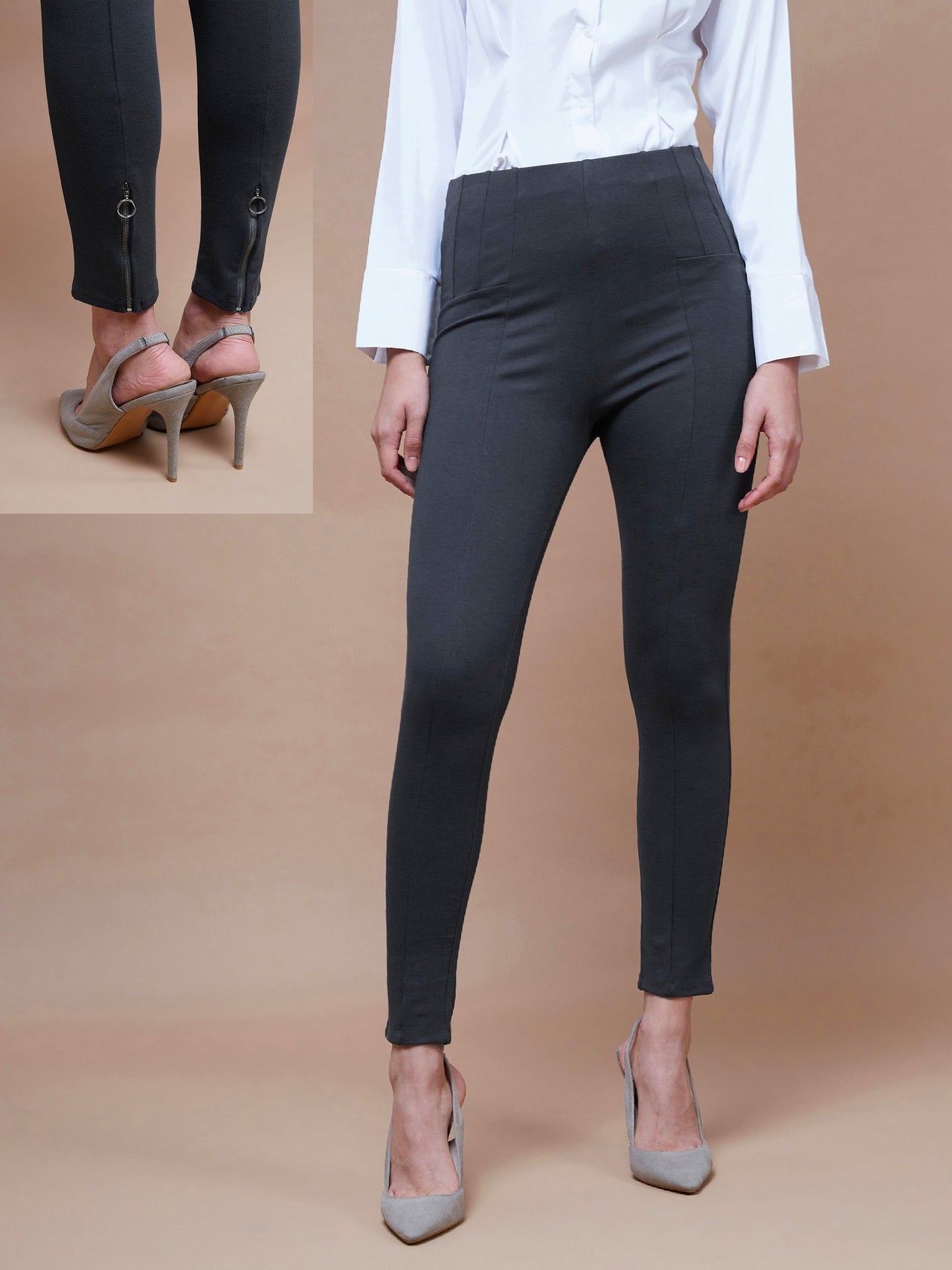 Lyush Women Grey Bottom Zipper Jeggings - Distacart