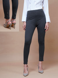 Thumbnail for Lyush Women Grey Bottom Zipper Jeggings - Distacart