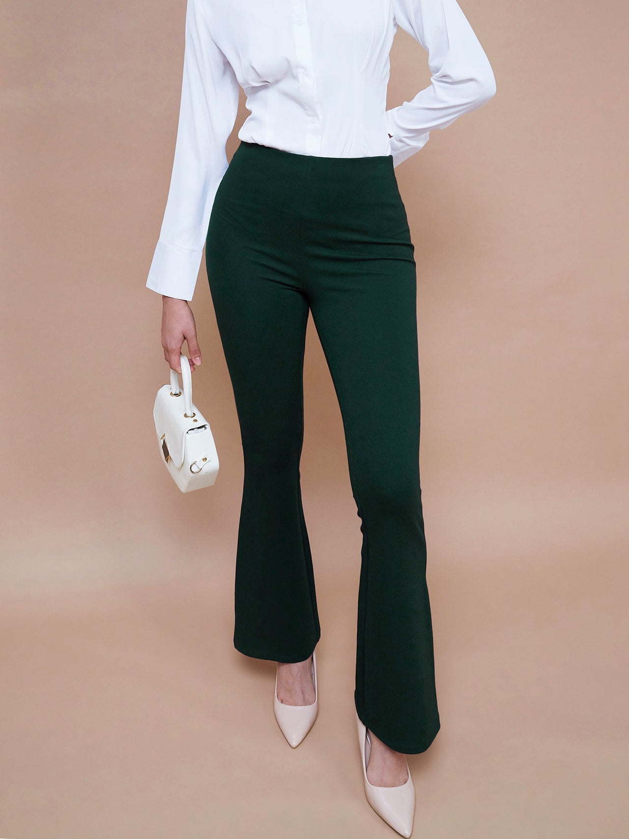 Lyush Women Emerald Green Bell Bottom 4-Way Stretch Pants - Distacart