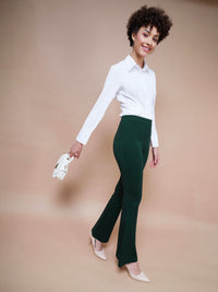 Thumbnail for Lyush Women Emerald Green Bell Bottom 4-Way Stretch Pants - Distacart