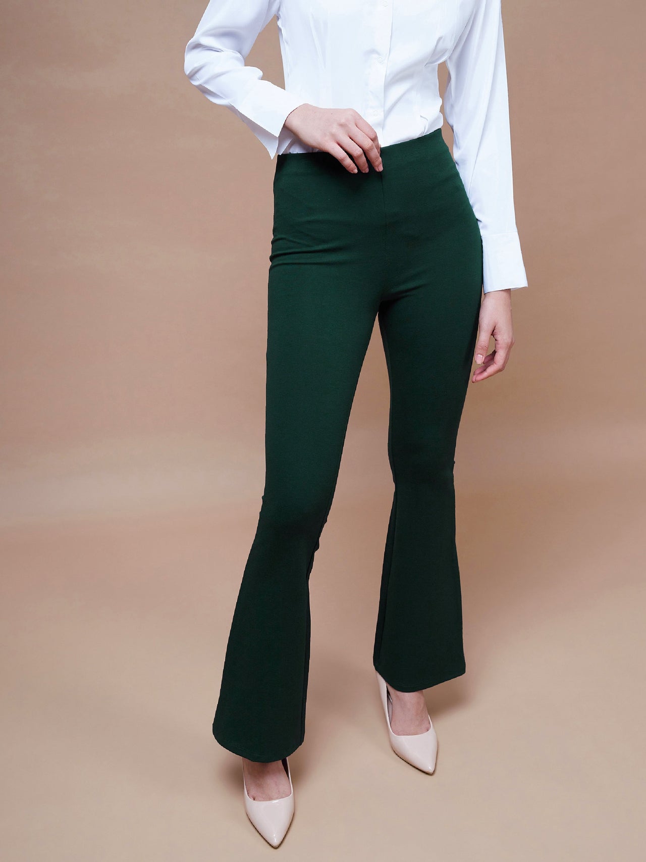Lyush Women Emerald Green Bell Bottom 4-Way Stretch Pants - Distacart