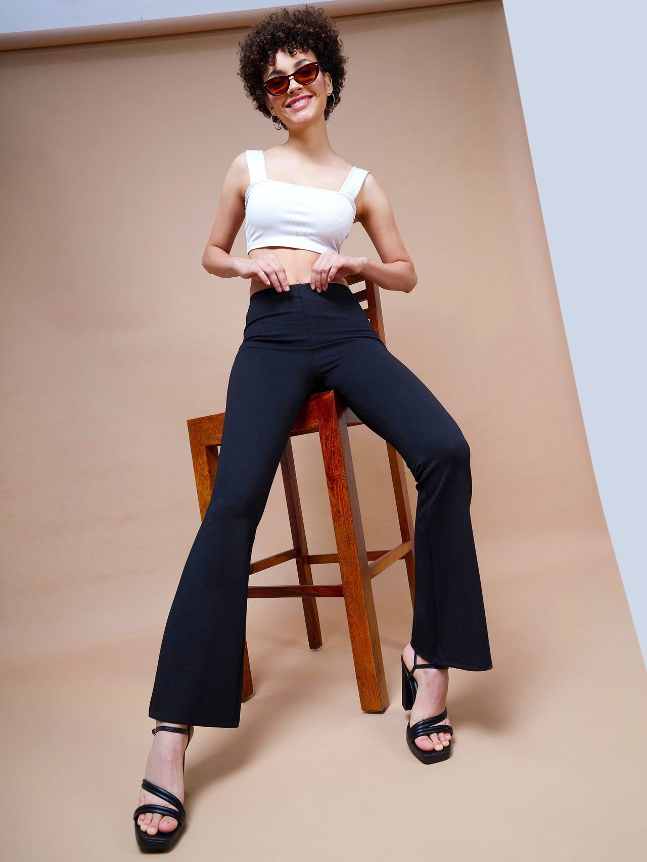 Lyush Women Black Bell Bottom 4-Way Stretch Pants - Distacart