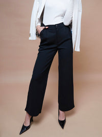 Thumbnail for Lyush Women Black Pleated Straight Stretchable Pants - Distacart