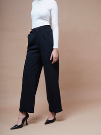 Thumbnail for Lyush Women Black Pleated Straight Stretchable Pants - Distacart