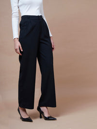 Thumbnail for Lyush Women Black Pleated Straight Stretchable Pants - Distacart