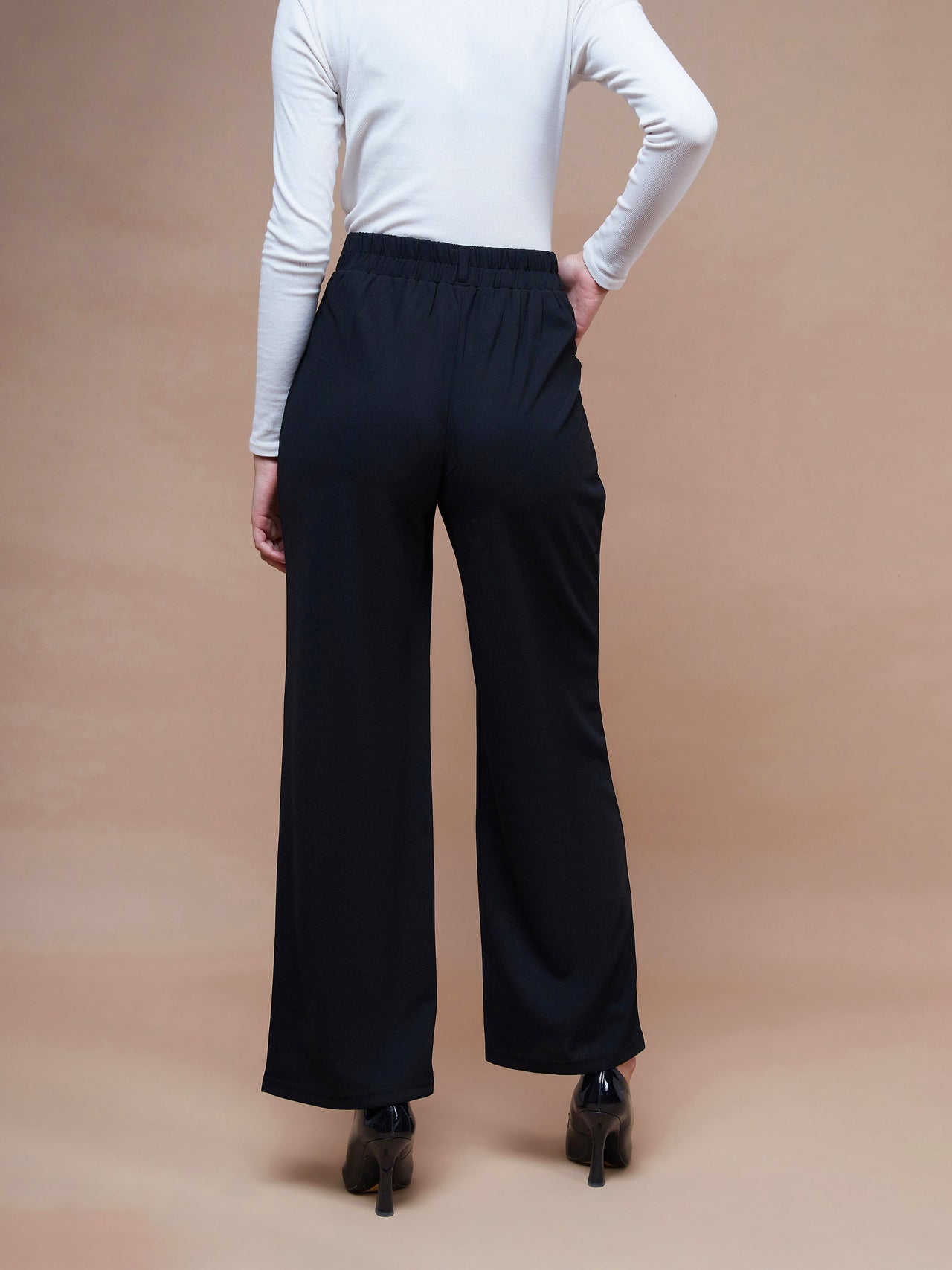 Lyush Women Black Pleated Straight Stretchable Pants - Distacart