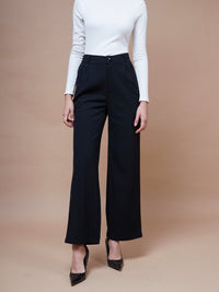 Thumbnail for Lyush Women Black Pleated Straight Stretchable Pants - Distacart
