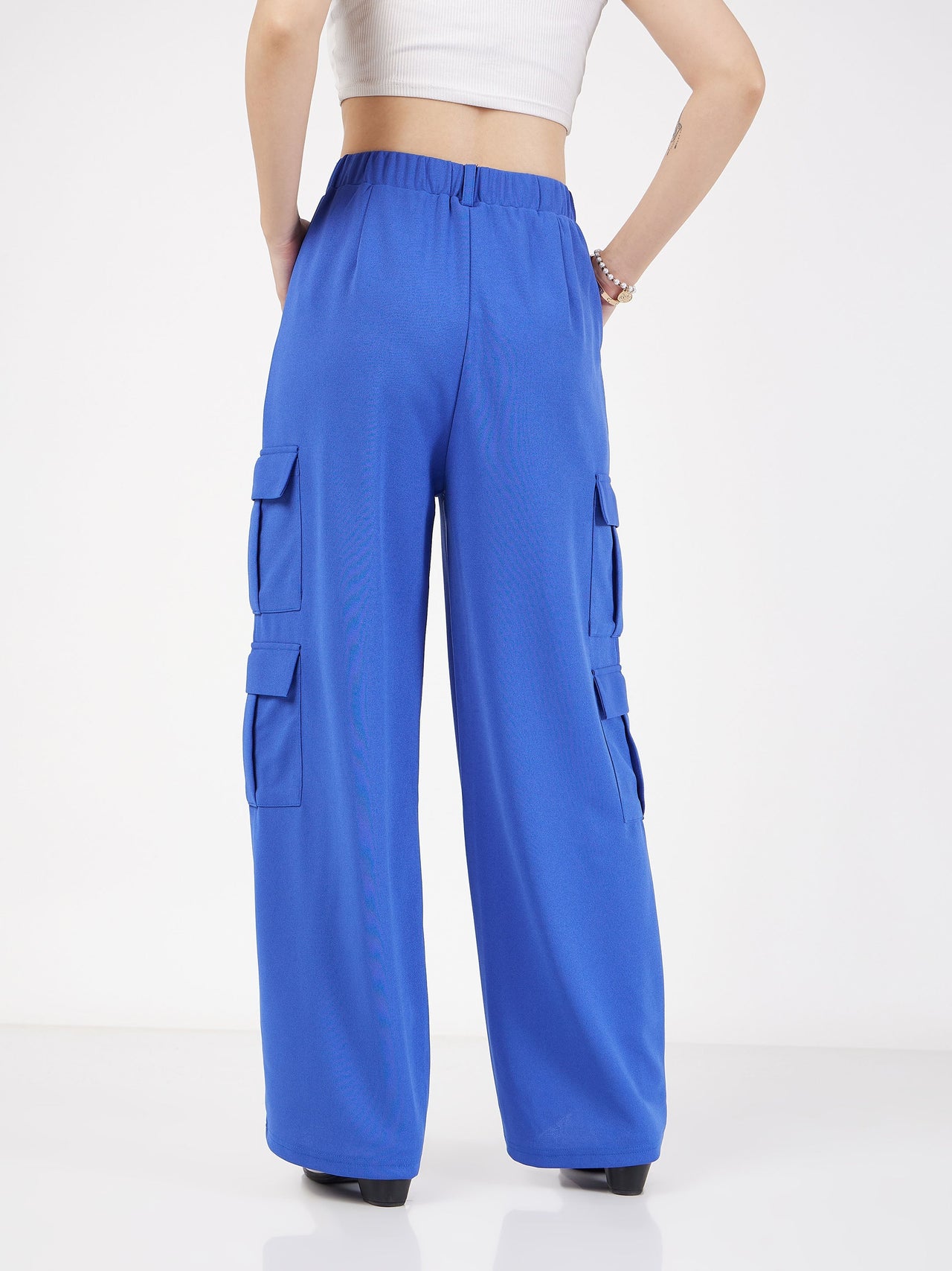 Lyush Women Royal Blue Multi Pocket Detail Cargo Pants - Distacart