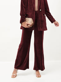 Thumbnail for Lyush Women Maroon Velvet Bell Bottom Pants - Distacart