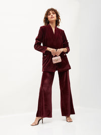 Thumbnail for Lyush Women Maroon Velvet Bell Bottom Pants - Distacart