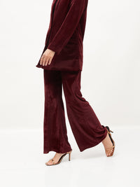 Thumbnail for Lyush Women Maroon Velvet Bell Bottom Pants - Distacart