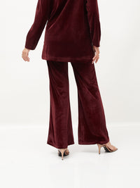 Thumbnail for Lyush Women Maroon Velvet Bell Bottom Pants - Distacart