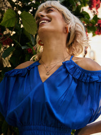 Thumbnail for Lyush Women Royal Blue Strappy V-Neck Crop Top With Palazzos - Distacart