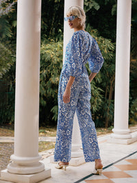 Thumbnail for Lyush Women Blue Floral Wrap Top With Palazzos - Distacart
