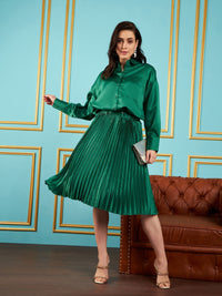 Thumbnail for Lyush Women Green Satin Oversized Shirt - Distacart