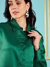 Thumbnail for Lyush Women Green Satin Oversized Shirt - Distacart