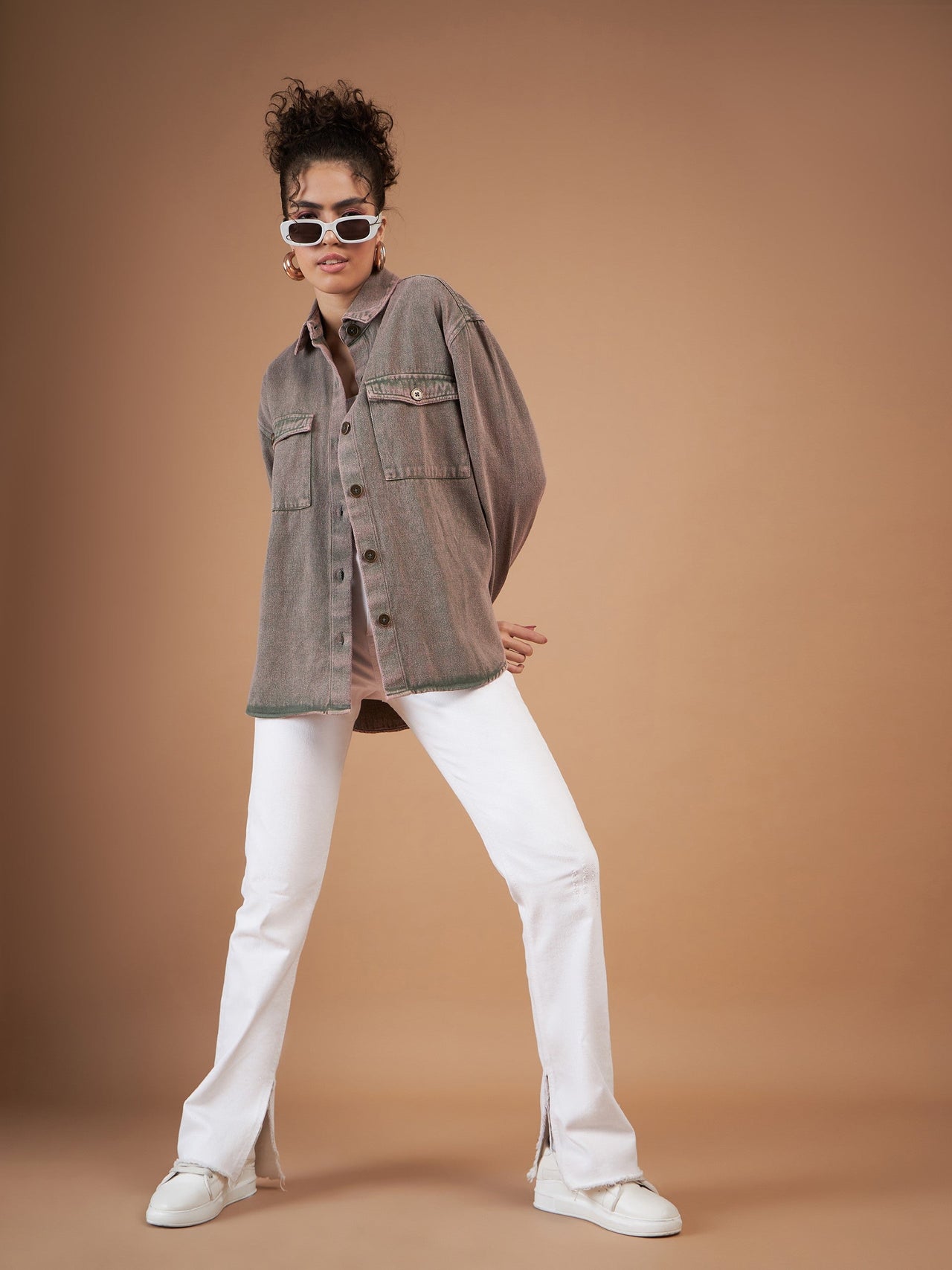 Lyush Women Beige Washed Denim Shacket - Distacart