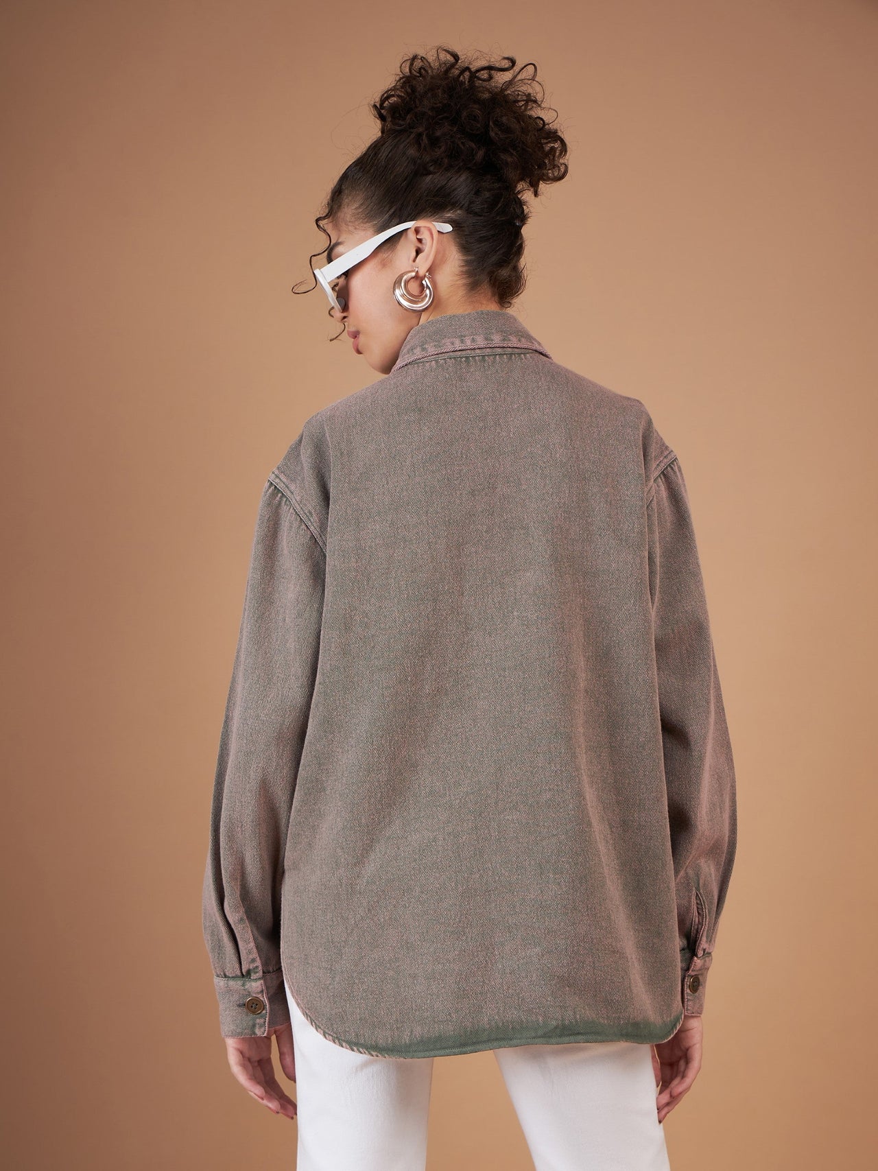 Lyush Women Beige Washed Denim Shacket - Distacart