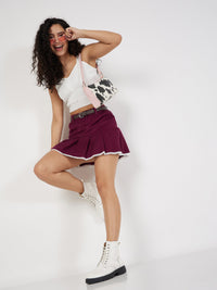 Thumbnail for Lyush Women Maroon Corduroy Pleated Mini Skirt - Distacart