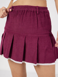 Thumbnail for Lyush Women Maroon Corduroy Pleated Mini Skirt - Distacart