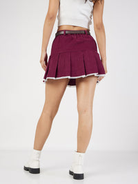 Thumbnail for Lyush Women Maroon Corduroy Pleated Mini Skirt - Distacart