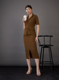 Thumbnail for Lyush Women Brown Front Slit Midi Skirt - Distacart