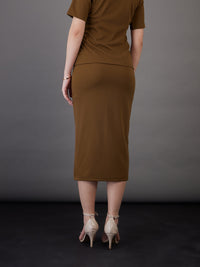 Thumbnail for Lyush Women Brown Front Slit Midi Skirt - Distacart