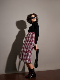 Thumbnail for Lyush Women Maroon Yarndyed Check Pencil Skirt - Distacart