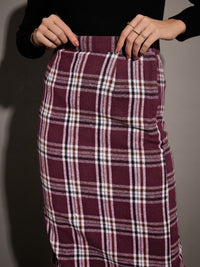 Thumbnail for Lyush Women Maroon Yarndyed Check Pencil Skirt - Distacart
