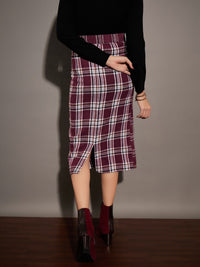 Thumbnail for Lyush Women Maroon Yarndyed Check Pencil Skirt - Distacart