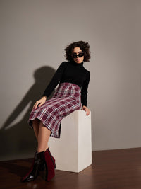Thumbnail for Lyush Women Maroon Yarndyed Check Pencil Skirt - Distacart