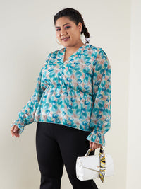 Thumbnail for Lyush Women Teal Floral Printed Top - Distacart