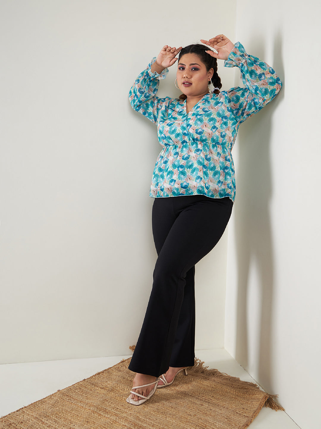 Lyush Women Teal Floral Printed Top - Distacart